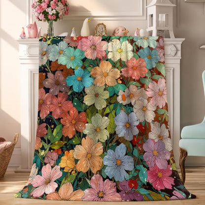Colorful Flowers Fleece Throw Blanket, Flannel Blankets for Couch 50"×60" - color: Colorful Flowers