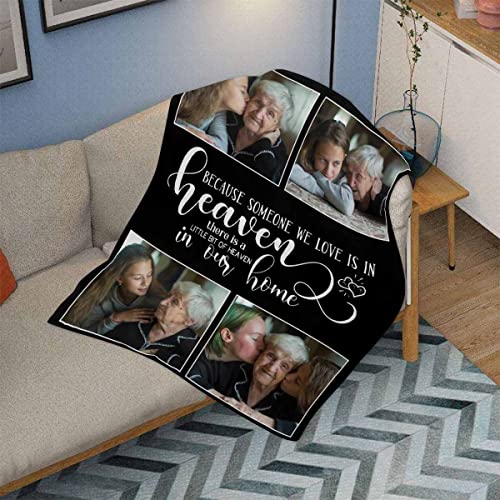 LOSARON Custom Memorial Blanket Because Someone We Loved is in Heaven Hearts Personalized Photo Collection Blanket in Memory of Loved One Gifts Memorial Gifts for Loss of Grandma Dad Mom