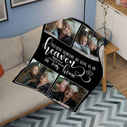 LOSARON Custom Memorial Blanket Because Someone We Loved is in Heaven Hearts Personalized Photo Collection Blanket in Memory of Loved One Gifts Memorial Gifts for Loss of Grandma Dad Mom