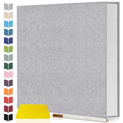 Artfeel Photo Album Self Adhesive Scrapbook,Large Photo Book for 4x6,5x7,8x10 Pictures,DIY Album for Baby Wedding Family Travel Birthday,with Metallic Pen and Scraper - color: Gray, size: 11.5"x10.6"40pages