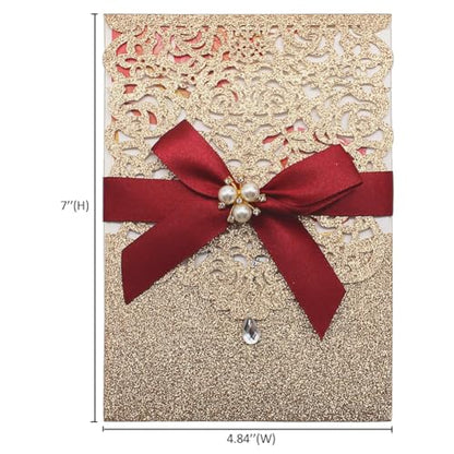 25Pcs Gold Glitter Laser Cut Invitations with RSVP Cards and Envelopes - color: Glitter Gold