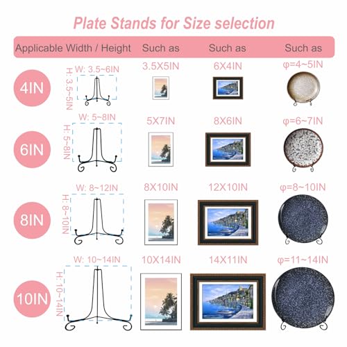 HENABLE 8PCS Premium Black Iron Plate Stands for Display 4 Inch, Decorative Solid Metal Plate Holders for Displaying, Mini Easel, Frame, Book, Card, Plaque, Bowl, Picture Stands for Display - size: 8PCS 4IN