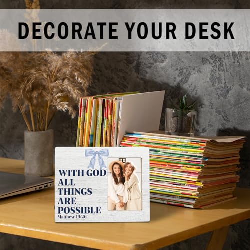 Coquette Blue Bow Christian Picture Frame 4x6, with God All Things Are Possible Inspirational Christian Gifts for Woman, Inspirational Wall and Tabletop Display Picture Photo Frames for Girls Bedroom - color: Coquette Blue Bow