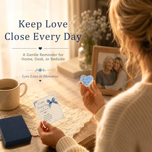 Pocket Hug Gift for Loss of Loved One, Forget Me Not Memorial Keepsake Card with Acrylic Forget Me Not Heart, Bereavement Sympathy Gift, Father’s Day Remembrance Gift, Thinking of You Grief Support Gift for Friend Family