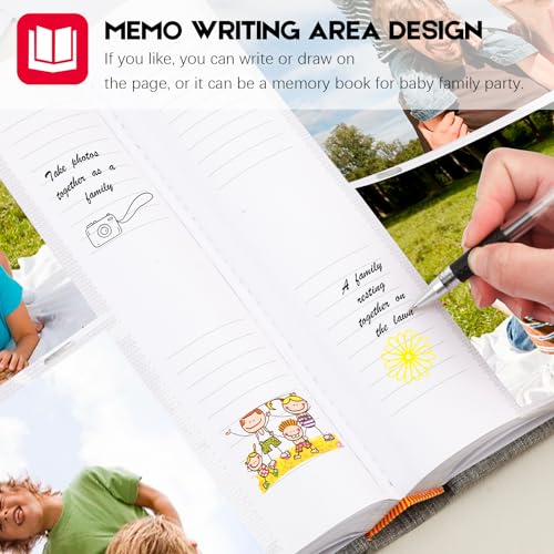 Aevdor 5x7 Photo Album, 240 Photos, Writing Space, Linen Cover, Grey - color: Grey