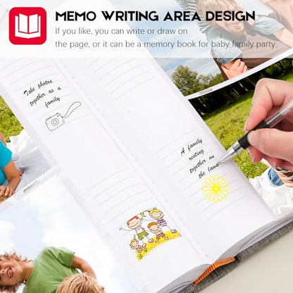 Aevdor 5x7 Photo Album, 240 Photos, Writing Space, Linen Cover, Grey - color: Grey