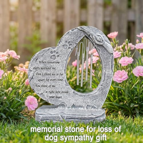 Pet Dog Memorial Stones Garden Stones with Wind Chimes, Sympathy Loss of Pet Dog Memorial Gifts Remembrance Gifts Outdoors Heart Shaped Grave Markes Headstones