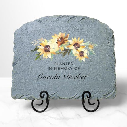 Let's Make Memories Personalized Memorial Garden Stone - Sympathy - Loss of Loved One - Grave Marker - Condolences - Indoor/Outdoor - Durable Resin - Sunflower Serenity - style: Sunflower Serenity