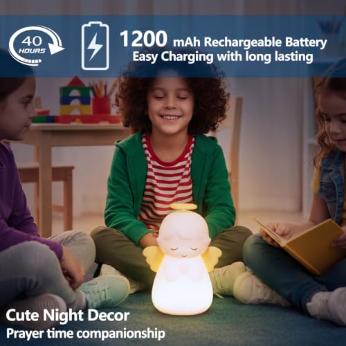 Angel Night Light, Cute Guardian Angel Silicone Lamp with 3 Level Warm Light and RGB Changing, Timer, Nighttime Care Portable Kawaii Bedside Baptism Gifts for Prayer, Toddler, Boys and Girls. - style: Angel
