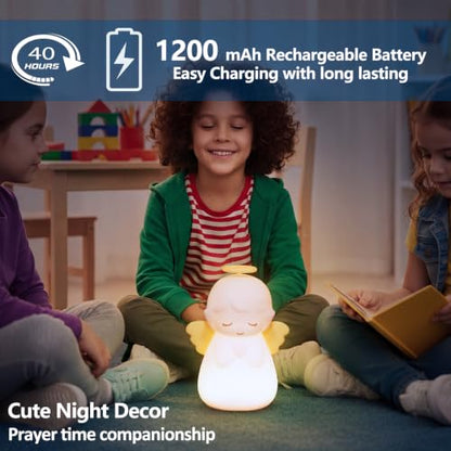 Angel Night Light, Cute Guardian Angel Silicone Lamp with 3 Level Warm Light and RGB Changing, Timer, Nighttime Care Portable Kawaii Bedside Baptism Gifts for Prayer, Toddler, Boys and Girls. - style: Angel