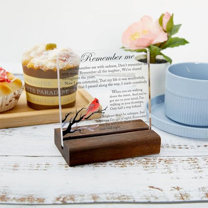 Sympathy Gifts, Cardinal Sympathy Gift, Memorial Gifts for Loss of Loved One Condolence Grief Bereavement Present in Memory of Mother Father Husband Wife - Clear Plaque Sign With Wooden Stand - color: Colour02