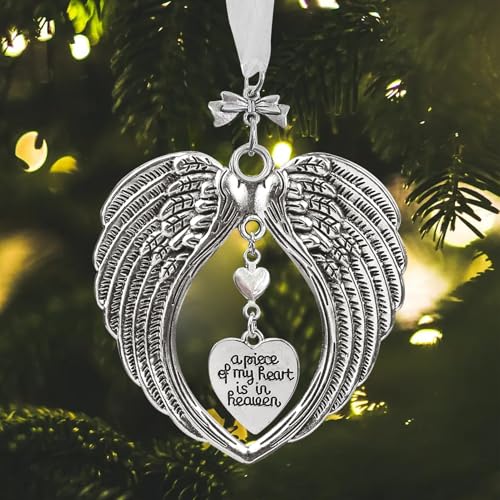 Christmas Memorial Ornaments Angel Wings Family Friend Grieving Gifts, A Piece of My Heart is in Heaven Memory of Loved One Sympathy Gift for Passed Xmas Tree Decorations Keepsake