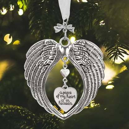 Christmas Memorial Ornaments Angel Wings Family Friend Grieving Gifts, A Piece of My Heart is in Heaven Memory of Loved One Sympathy Gift for Passed Xmas Tree Decorations Keepsake