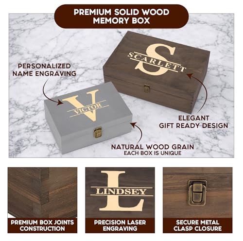 Personalized Monogram Keepsake Box, Engraved Gift for Men & Groomsmen | Add initial & name. Holds watches, photos & mementos. 4 sizes, 4 finishes & optional inside engraving for any occasion. - style: 8. Split Monograms