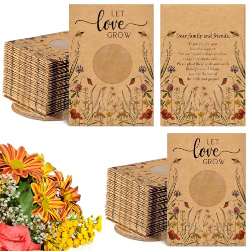 Fumete Let Love Grow Seed Packets Wedding Favors Kraft with Window | Resealable Kraft Envelopes for Bridal Shower, Party Giveaways, Flower Seed Storage with Clear Window, Guest Favor Packets