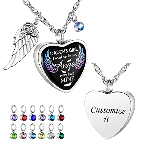Dletay Heart Urn Necklace for Ashes Birthstones Cremation Jewelry for Ashes Stainless Steel Ash Necklace Memorial Ash Holder - color: Silver-Custom