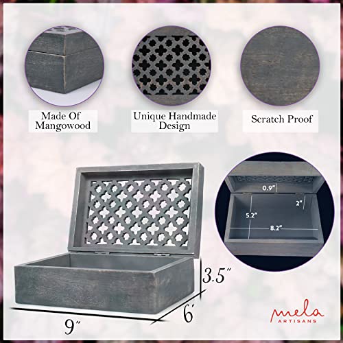 Mela Artisans Trellis Mango Wood Box - Distressed Dove, 9x6 in - color: Distressed Grey, size: Large