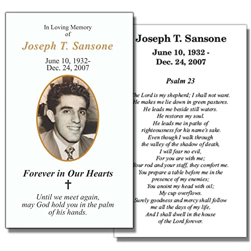 Copy King Custom Prayer Cards for Funerals - Funeral Memorial Card with Personalized Photo - 50 Cards