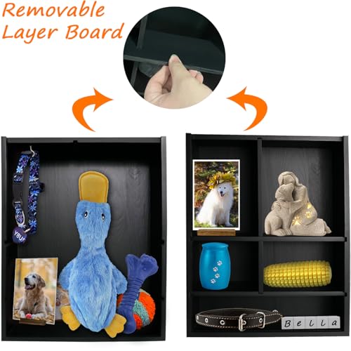 11*14" Solid Wood Pet Memorial Shadow Box Frame with Shelves - color: Black