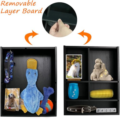 11*14" Solid Wood Pet Memorial Shadow Box Frame with Shelves - color: Black