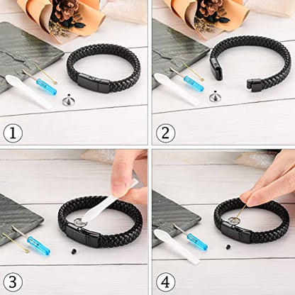 abooxiu Cremation Bracelet for Ashes Leather Urn Bracelet Cremation Jewelry Ash Bracelets Memorial Bangle Ashes Keepsake for Women Men - style: Black