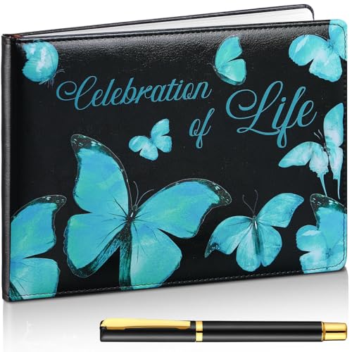 Yingzhao Memorial Funeral Guest Book with Pen 144 Pages Cardinal Funeral Guest Sign in Book for Memorial Service Celebration of Life Party Supplies in Loving Memory (Butterfly) - style: Butterfly