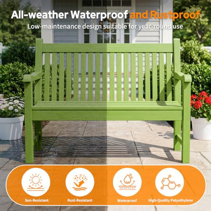 2-Person Outdoor Bench with 700 Lbs Weight Capacity, Dark Green | Poly Lumber Weatherproof Garden Bench Seating for Porch, Balcony and Park, All-Weather Patio Bench Furniture - color: Dark Green