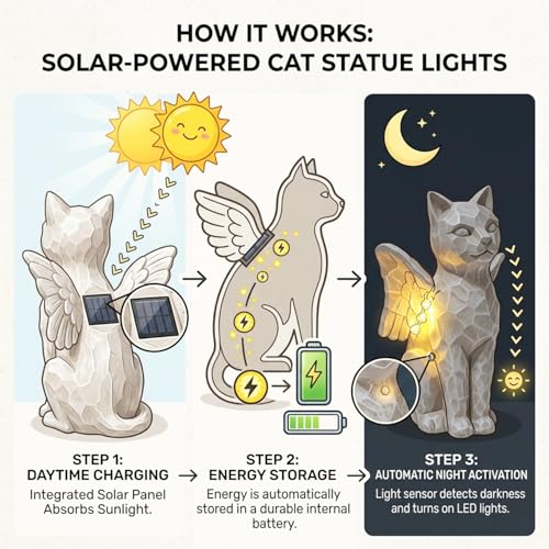 Solar Angel Cat with LED Lights, Cat Memorial Statue for Outdoor - color: Cat With Wings