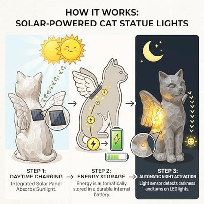 Solar Angel Cat with LED Lights, Cat Memorial Statue for Outdoor - color: Cat With Wings