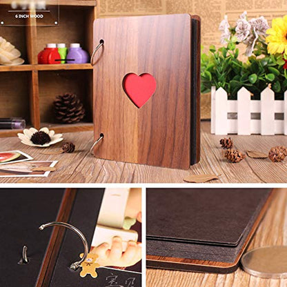 Scrapbook Album, Scrapbook Wooden Photo Album Guest Book DIY Memories Book with 30 Black Pages Present for Christmas Valentines Anniversary Mother's Day Birthday Gift