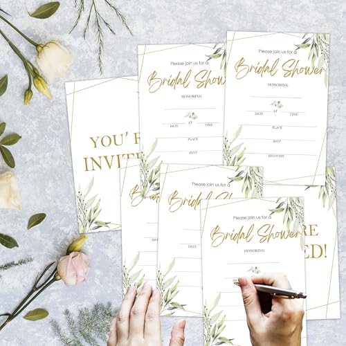 Bridal Shower Invitations, 25 Elegant Invites with Envelopes for Bridal Shower Reception Engagement Party, Greenery Wedding Party Cards - B01 - style: Greenery 4