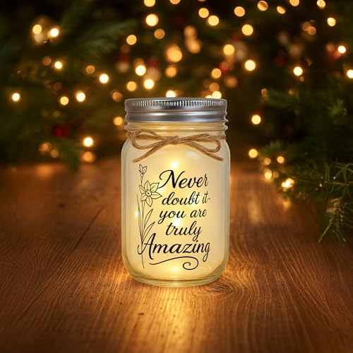 Mason Jar Night Light - Inspirational Gift for Women, Friends, Coworker - Engraved "You Are Truly Amazing" Birthday, Graduation, Thank You Gifts - Home Decor Lamp - style: You Are Amazing