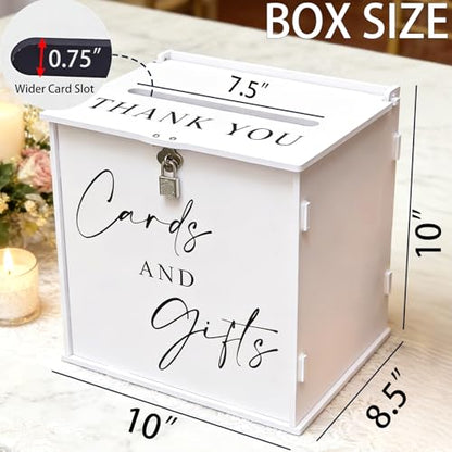 White Card Box with Lock & Slot, Elegant Wedding Card Boxes for Reception Money Envelope Cash Cards & Gifts, Spacious Gift Cards Holder Box for Party Graduation Baby Bridal Shower Table Decor - size: Large
