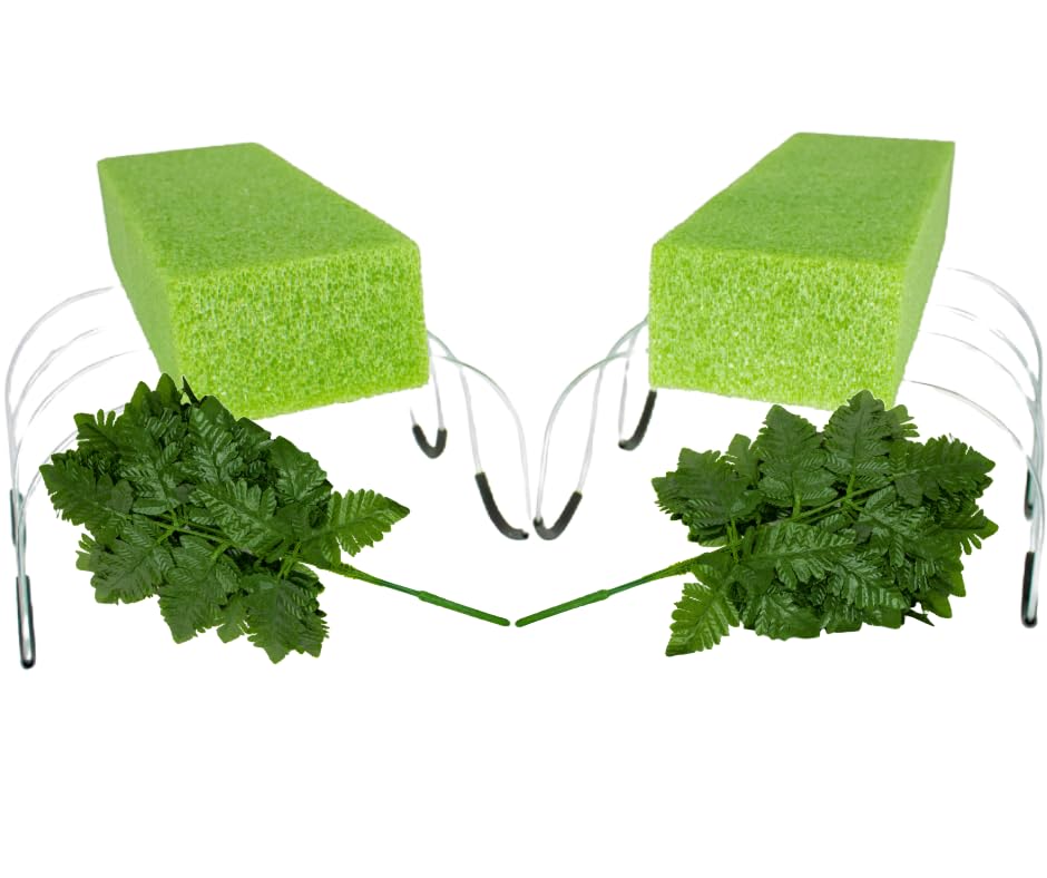 2 Pack 12 Inch Wire Headstone Saddle with Foam Attached Plus! 24 Sprays Green Leather Fern Artificial Silk Leaves 16" Made in the USA