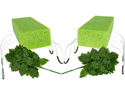 2 Pack 12 Inch Wire Headstone Saddle with Foam Attached Plus! 24 Sprays Green Leather Fern Artificial Silk Leaves 16" Made in the USA