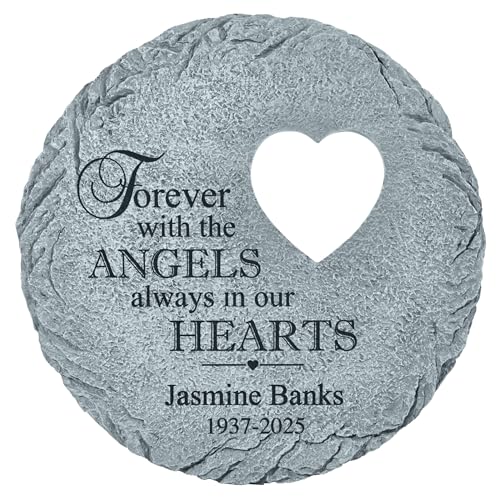 Let's Make Memories Personalized Always in Our Hearts Memorial Garden Stone - Sympathy Marker - style: With the Angels - Circle