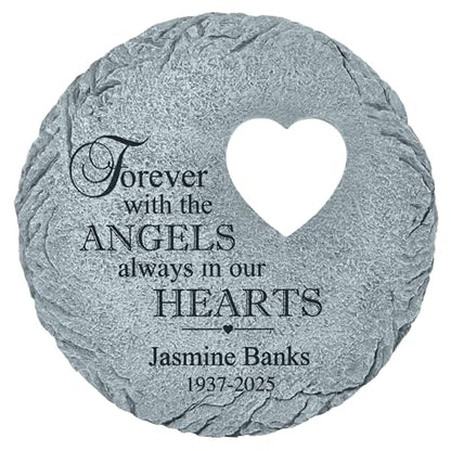 Let's Make Memories Personalized Always in Our Hearts Memorial Garden Stone - Sympathy Marker - style: With the Angels - Circle