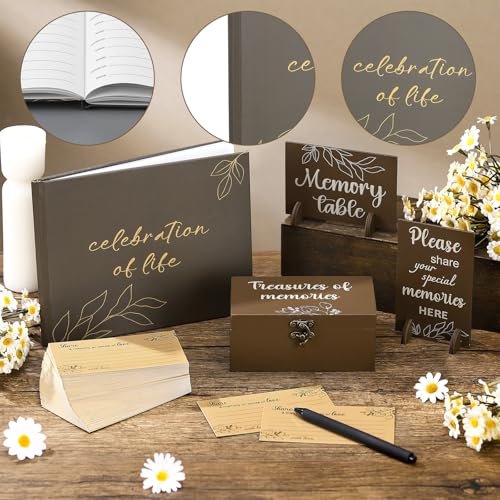 Celebration of Life Guest Book Funeral Memory Cards, White Leaf - style: White Leaf