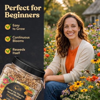 Bulk Wildflower Seed Mix – Honey Bee Wildflower Seed Mix 1 Pound Tub by GevaGrow | Bulk 300,000+ Seed Tub | 19 Variety Flower Seeds for Planting in Pots & Outdoor Gardens | No Messy Bags or Packets | - size: 1 Pound Tub, style: Honey Bee Mix