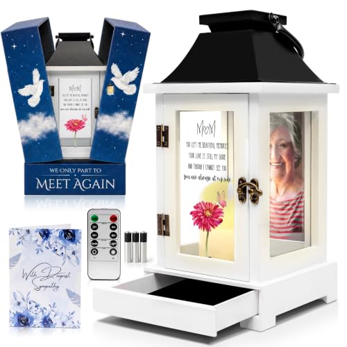 Memorial Lantern with Photo Frame & Keepsake Drawer | Memorial Gifts for Loss of Mom, Mother | Bereavement Gifts, Sympathy Gifts | LED Candle with Timer | Condolences Gift for Loss by STILLWIND - color: Mom / Black