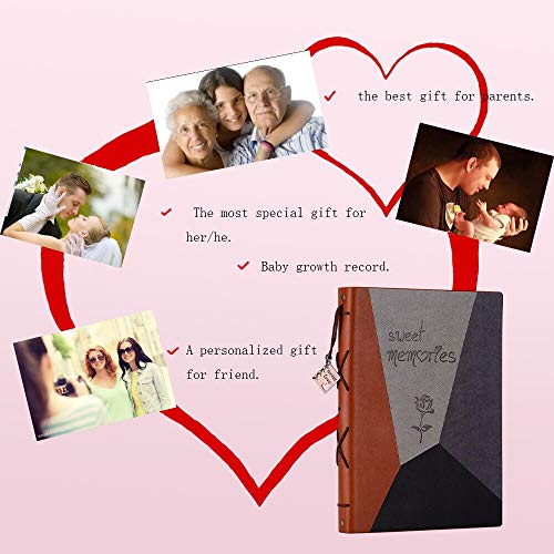 ZEEYUAN Scrap Book Leather Photo Album Family Scrapbook Memory Photo Book 60 Pages, Mothers Day Gift for Mom Mother Scrapbook/Anniversary/Valentines Gifts (Gray) - color: Gray