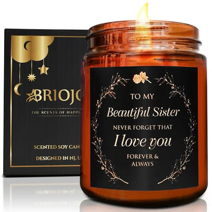 Sister Gift from Sister - Sister Birthday Candle - I Love You Big Sister, Soul Sister, Bestie Friendship, Best Friend Bday Presents - Gift for Woman Female - Coconut Scented Soy Candle - color: Beautiful sister