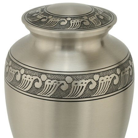 Feather Band Pewter Cremation Urn - Extra Large, 12 Inches High - color: Feather Band - Pewter