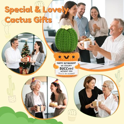 Funny Retirement Gifts for Women Men Coworker Boss Friends Teacher, 2026 Retired Gift for Woman Mom Teacher, Be Missed Cactus Crochet with Funny Card Desk Office Decor Decoration Best Happy Retirement - style: You'll be missed