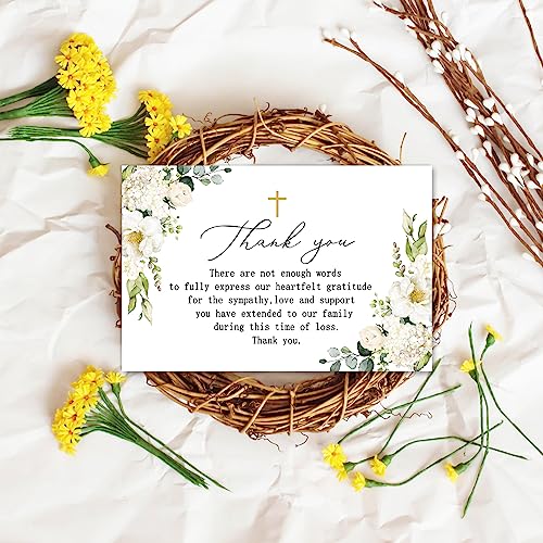 AnyDesign 48 Pack Funeral Thank You Cards Sympathy Thank You Cards with Stickers Envelopes Flower Cross Bereavement Card with Message for Memorial Service Loved Ones Celebration of Life