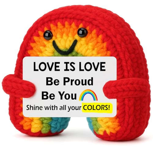 Gifts for Him Valentines Anniversary - Love is Love, Positive Pride Crochet Rainbow Inspirational Support Valentines Day Birthday Gift for Women Men Her Girlfriend Boyfriend Friend - color: Rainbow Proud