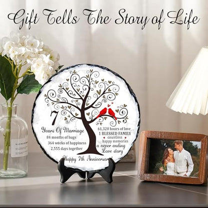 7th Copper Anniversary Slate Plaque - 7 Year Copper Wedding Rock Sign - Traditional Seven Years Marriage Celebration Gift for Husband Wife - color: 7th Wedding Anniversary