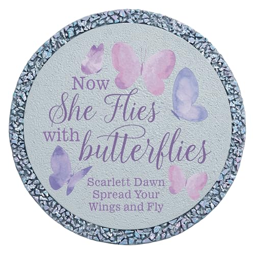 Let's Make Memories Personalized Memorial Garden Stone - Sympathy - Loss of Loved One - Grave Marker - Condolences - Indoor/Outdoor - Durable Resin - She Flies with Butterflies - style: Remember Her