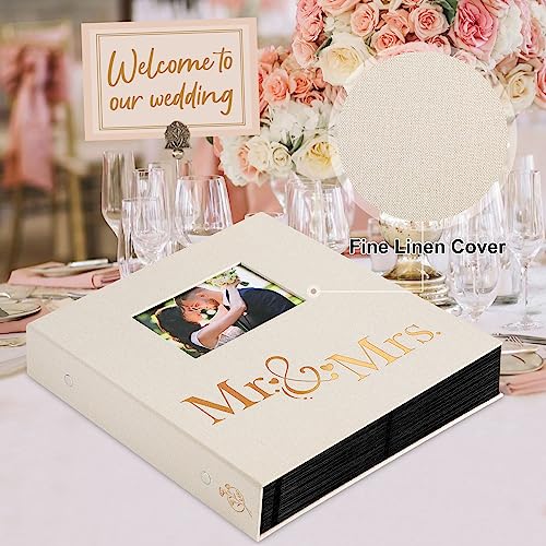 Lanpn Wedding Photo Album 4x6 600 Pocket Photos Slip in, Linen Cover Large Capacity Newlywed Marriage Window Album Hold 600 Horizontal Vertical Photos (Mr & Mrs, Beige) - color: Beige, size: 600 Photos
