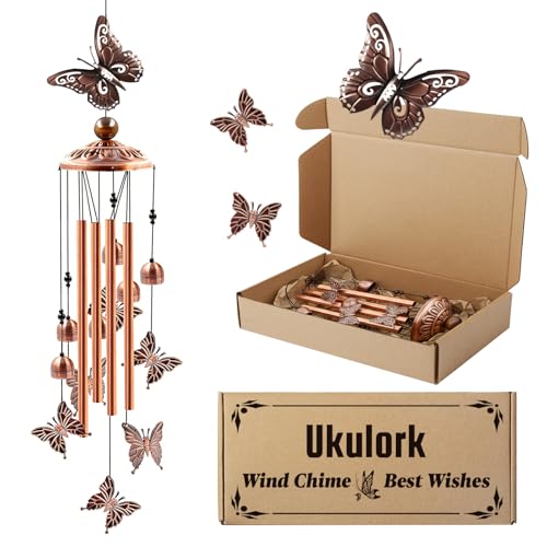 Wind Chimes for Outside, Butterfly Wind Chimes, Butterfly Garden Decor | Outdoor Hanging Decor for Patio Porch Balcony, Sister Birthday Gifts, Housewarming Gifts for Women, Grandma, Mom